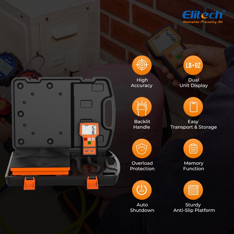 Elitech Refrigerant Scale 110 Lbs â€“ High Precision HVAC Freon Scale with LB+OZ Dual-Unit Display, Electronic Charging Weight Scale with Carry Case, LMC-100F+ - Image 2